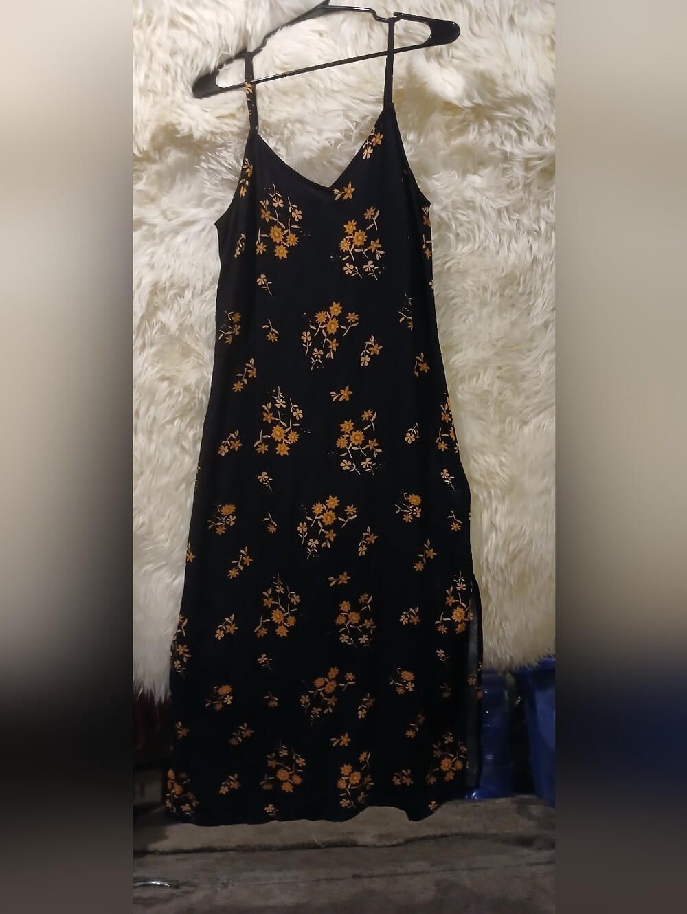 Black Mini Dress with Mustard Floral Print